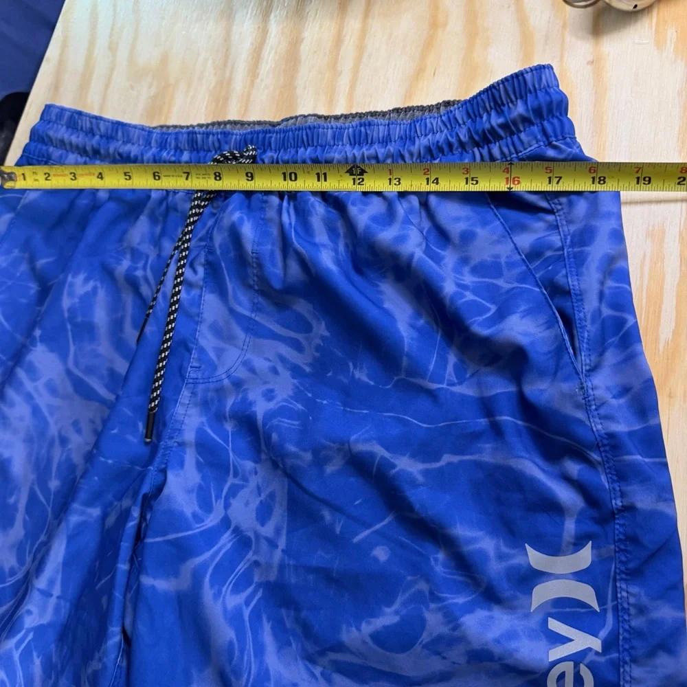 Hurley Blue Swim Trunks Mens XL Water Print Board Shorts Elastic‎ Waist Surf